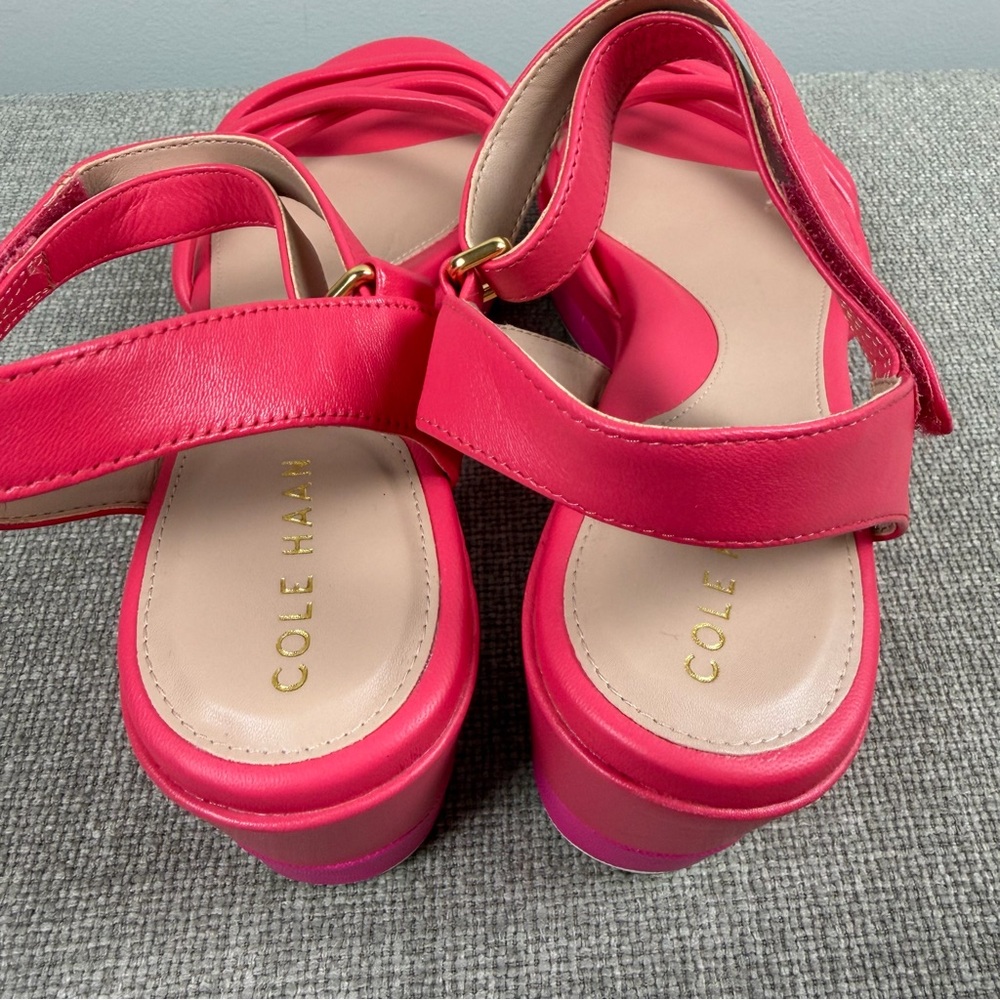 Cole Haan Neon Pink Puffy Strap Grand Ambition Addison Flatform Wedge Sandals 9 - Picture 8 of 12